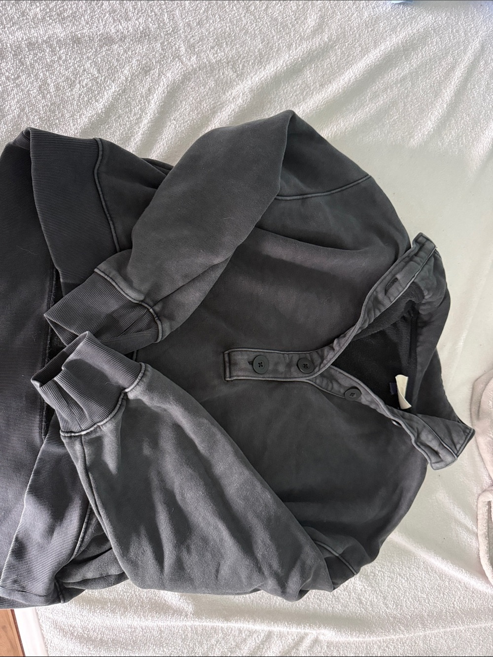 Women's Washed Black Button-Neck Pullover Jacket